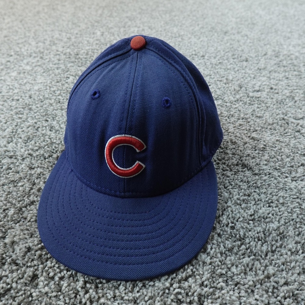 VTG Chicago Cubs Hat Cap Fitted Mens 7 Blue MLB Baseball New Era Wool 90s USA
